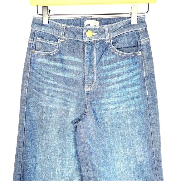 Gianni Bini dark wash high rise waist wide leg jeans w unfinished hem sz 3 B123 - Picture 2 of 7